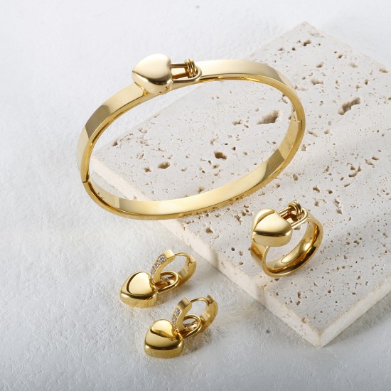 Trendy Stainless Steel Sweetheart Bracelet Cuff Pendant Bangle Ring Jewelry Set For Women Men Wedding Jewelry Gift