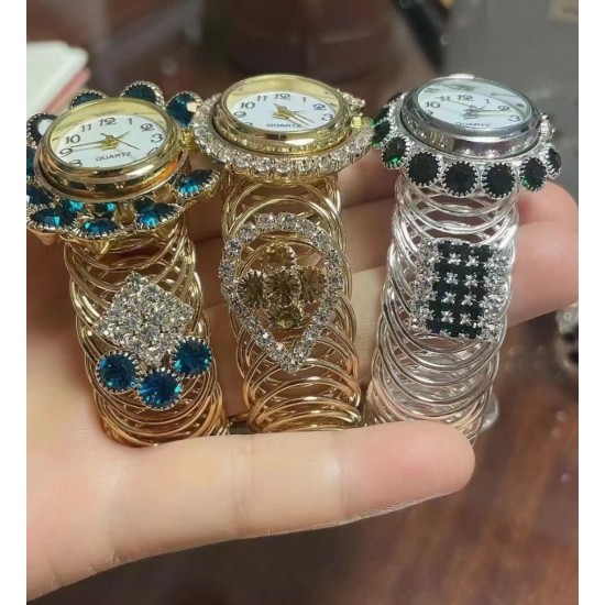 Trendy quartz watch décor rhinestones, three colors 