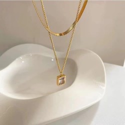 18k real gold plated double-layer Titanium steel gem necklaces