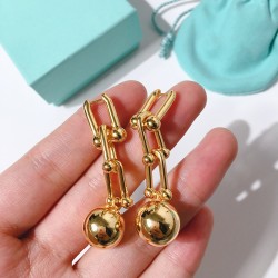 Copper U-shaped thick chain metal steel ball stud earrings