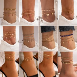 Bohemian style alloy double layer foot chain fashion color inlaid drilling