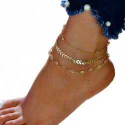 Summer beach multilayer zircon leaves eight-character pearl foot chain sunset stars pattern jewelry