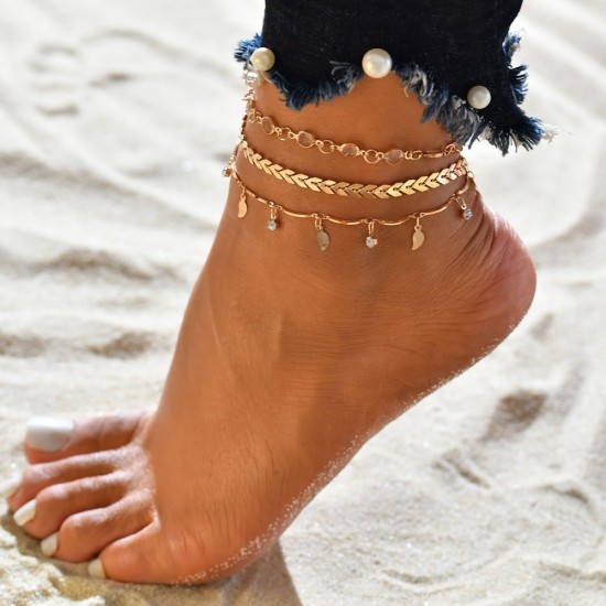 Fashion beach inlaid three-layer foot chain women anklet
