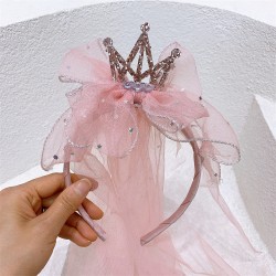 Children sequin crown hair band little girl mesh flutter headband princess bow shawl head veil hair ornament hair accessory hairpin