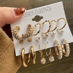  Pearl earrings Creative French retro gold earrings set 6 pieces