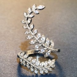  Creative leaf -shaped opening rings Immitation diamond ring electroplated white gold