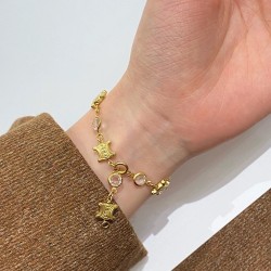 Classic Arc de Triomphe Diamond Golden Chain Stitching Bracelet Copper Plated 18K Real Gold 