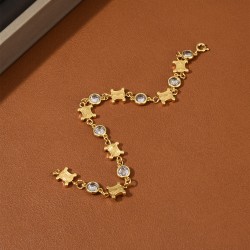 Classic Arc de Triomphe Diamond Golden Chain Stitching Bracelet Copper Plated 18K Real Gold 
