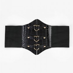  Ladies decoration restrained waist seal crocodile pattern PU leather heart buckle body chain decorative belt