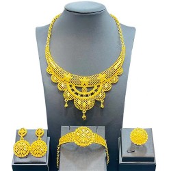 Gold Jewelry Jewelry Set Women's Bridal Bracelet necklace Earrings Four -piece