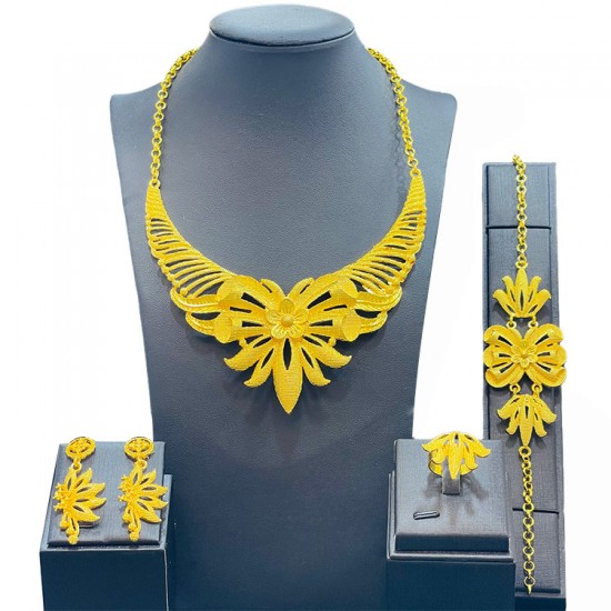Gold Jewelry Jewelry Set Women's Bridal Bracelet necklace Earrings Four -piece