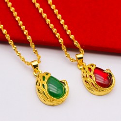 18K alloy gold -plated red green gem peacock pendant necklace female jewelry 