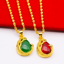 18K alloy gold -plated red green gem peacock pendant necklace female jewelry 