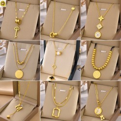 A variety of solid titanium necklaces plated in fixed gold color