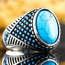 Large traditional men's ring with oval shaped turquoise stone