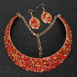  Fashion exaggerated zircon necklace earrings set 