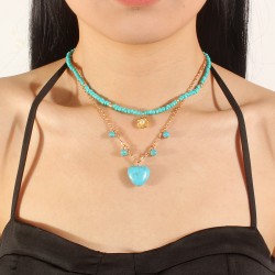 Choker necklace inlaid with artificial turquoise stones
