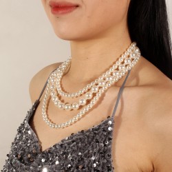  Multi -layer imitation pearl short lady temperament necklace