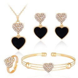 Korean version of the new hot -selling necklace suit fashion and exquisite alloy inlaid peach heart necklace ears four -piece