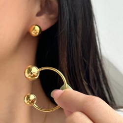 Spot factory wholesale European and American cross -border fashion niche ins18k real gold plating retro circles Golden ball earrings
