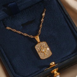 Square zircon diamond pendant with 40 cm chopin chain