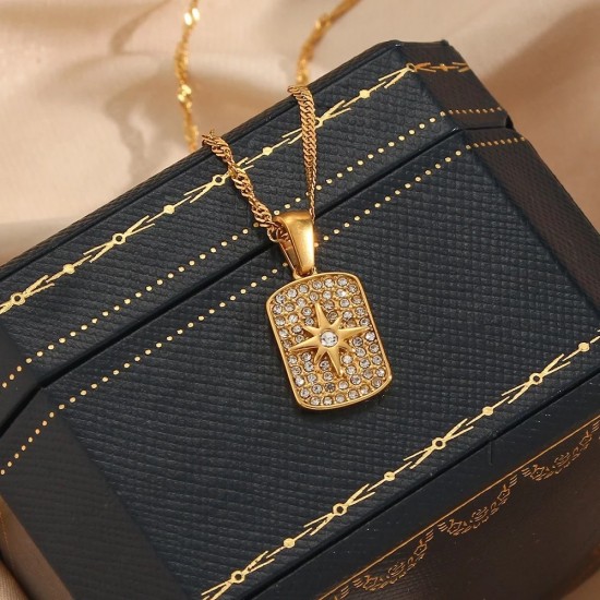 Square zircon diamond pendant with 40 cm chopin chain