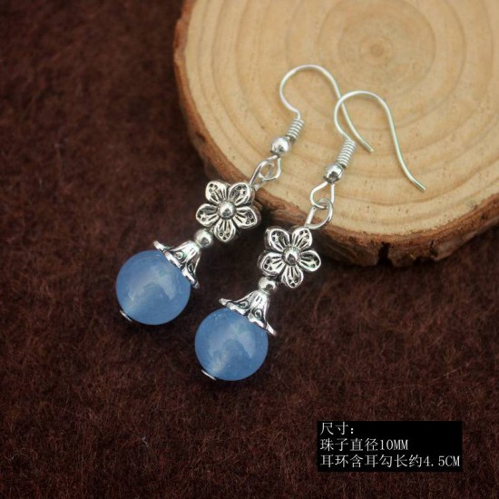 اليشم الحجر الفاتح الأزرق chalcedony أقراط قصيرة وطنية مجوهرات كريستال رجعية التبتية