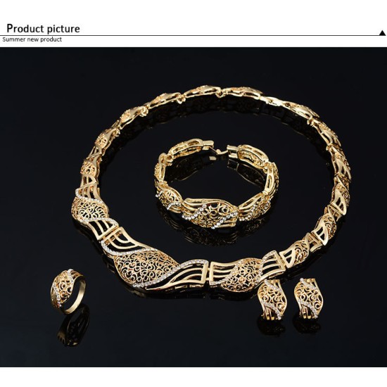 قلادة وأقراط طقم مجوهرات زفاف من أربع قطع قلادة وأقراط طقم مجوهرات زفاف من أربع قطع