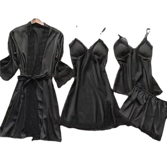 Pajamas 4 قطع مجموعة لرفع الربيع والصيف مثير الجليد الحرير الكوري على الطراز الكوري. Pajamas 4 قطع مجموعة لرفع الربيع والصيف مثير الجليد الحرير الكوري على الطراز الكوري.