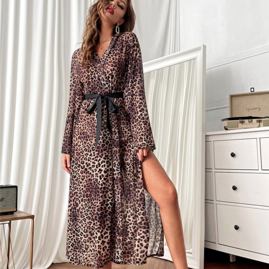 نساء الفهد الطباعة الأوروبية والأمريكية 2024 New Liegown Long Evecure Sexy Home Pajamas Bored-Up Bathrobe نساء الفهد الطباعة الأوروبية والأمريكية 2024 New Liegown Long Evecure Sexy Home Pajamas Bored-Up Bathrobe