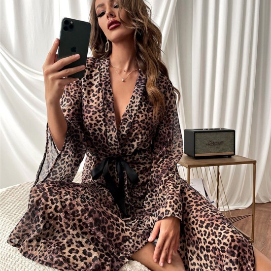نساء الفهد الطباعة الأوروبية والأمريكية 2024 New Liegown Long Evecure Sexy Home Pajamas Bored-Up Bathrobe نساء الفهد الطباعة الأوروبية والأمريكية 2024 New Liegown Long Evecure Sexy Home Pajamas Bored-Up Bathrobe
