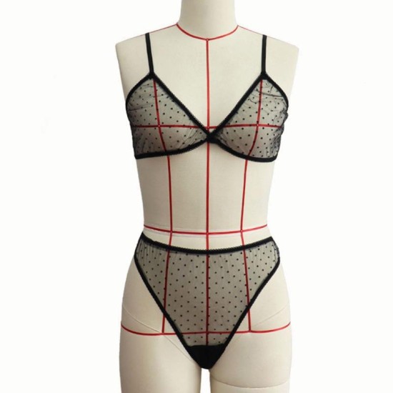 عبر حدود ثلاث نقاط ثلاث نقاط Sexy Sexy Bra Suit Polka Dot Mesh Perspective Supe Sup Sex Sex Inteld