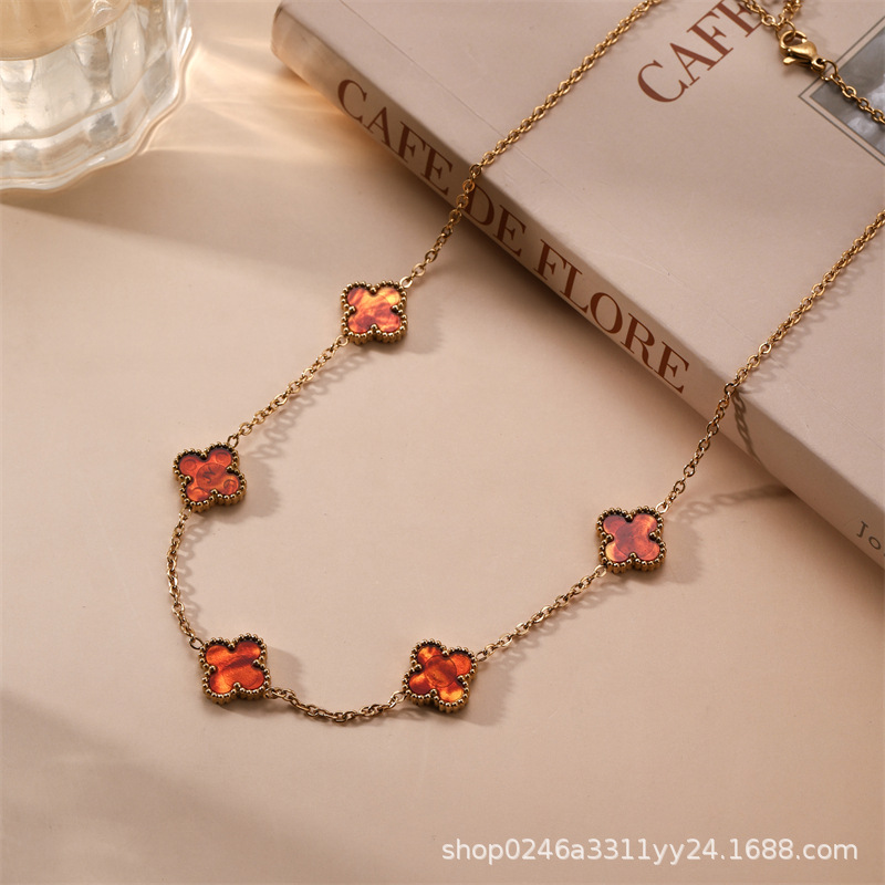 13mm التيتانيوم الصلب أربعة البرسيم خمسة زهرة على الوجهين fritillaria قلادة 18K الذهب الحقيقي مطلي ضوء ترف الشعور سلسلة الترقوة 13mm التيتانيوم الصلب أربعة البرسيم خمسة زهرة على الوجهين fritillaria قلادة 18K الذهب الحقيقي مطلي ضوء ترف الشعور سلسلة الترقوة