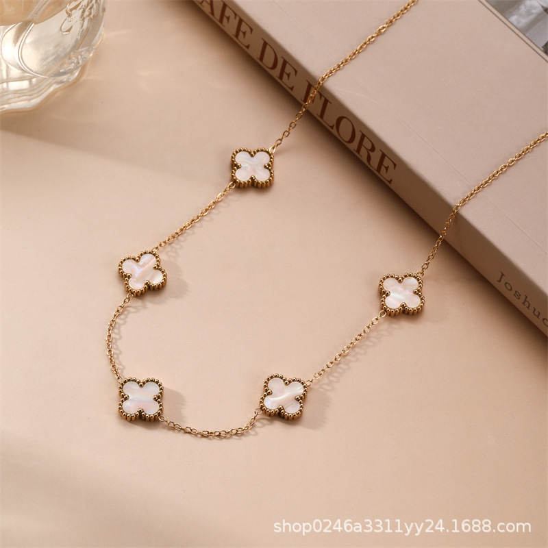 13mm التيتانيوم الصلب أربعة البرسيم خمسة زهرة على الوجهين fritillaria قلادة 18K الذهب الحقيقي مطلي ضوء ترف الشعور سلسلة الترقوة 13mm التيتانيوم الصلب أربعة البرسيم خمسة زهرة على الوجهين fritillaria قلادة 18K الذهب الحقيقي مطلي ضوء ترف الشعور سلسلة الترقوة