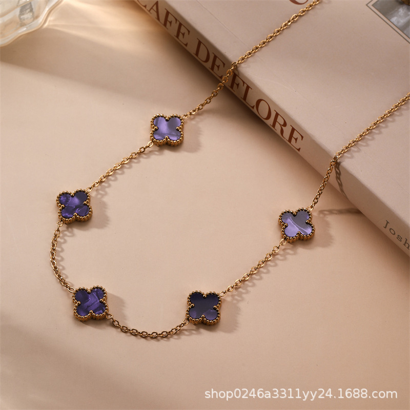 13mm التيتانيوم الصلب أربعة البرسيم خمسة زهرة على الوجهين fritillaria قلادة 18K الذهب الحقيقي مطلي ضوء ترف الشعور سلسلة الترقوة 13mm التيتانيوم الصلب أربعة البرسيم خمسة زهرة على الوجهين fritillaria قلادة 18K الذهب الحقيقي مطلي ضوء ترف الشعور سلسلة الترقوة