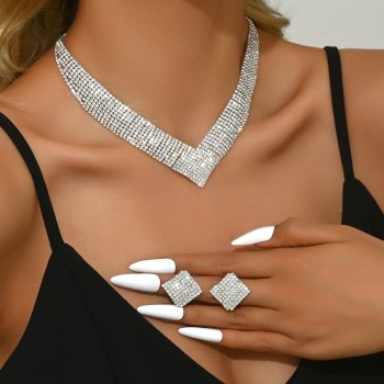 أوروبا والولايات المتحدة بيع الأزياء الراقية تصميم كامل الشعور الماس سوبر فلاش قلادة العرسان العرسان مساء اللباس مجموعة مجوهرات