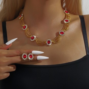 قصر الفن الرجعي مروحة جميلة على شكل شبكة الأحمر قلادة أقراط مجموعة انفجار الراقية في الغلاف الجوي سلسلة الترقوة قصر الفن الرجعي مروحة جميلة على شكل شبكة الأحمر قلادة أقراط مجموعة انفجار الراقية في الغلاف الجوي سلسلة الترقوة