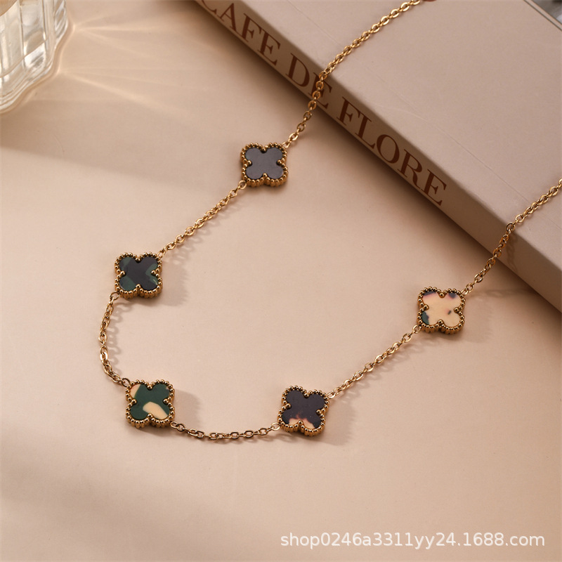 13mm التيتانيوم الصلب أربعة البرسيم خمسة زهرة على الوجهين fritillaria قلادة 18K الذهب الحقيقي مطلي ضوء ترف الشعور سلسلة الترقوة 13mm التيتانيوم الصلب أربعة البرسيم خمسة زهرة على الوجهين fritillaria قلادة 18K الذهب الحقيقي مطلي ضوء ترف الشعور سلسلة الترقوة