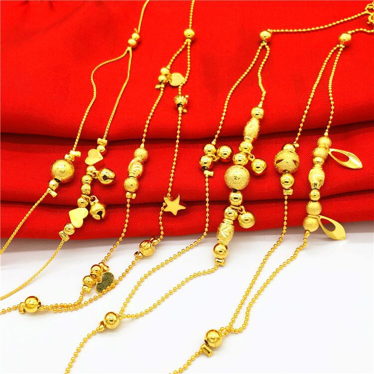 الجملة 18 كيلو مطلية بالذهب النحاس سلسلة القدم خلخال النسخة الكورية الإناث الأزياء نقل الخرز النحاس مجوهرات للمناسبات هدية