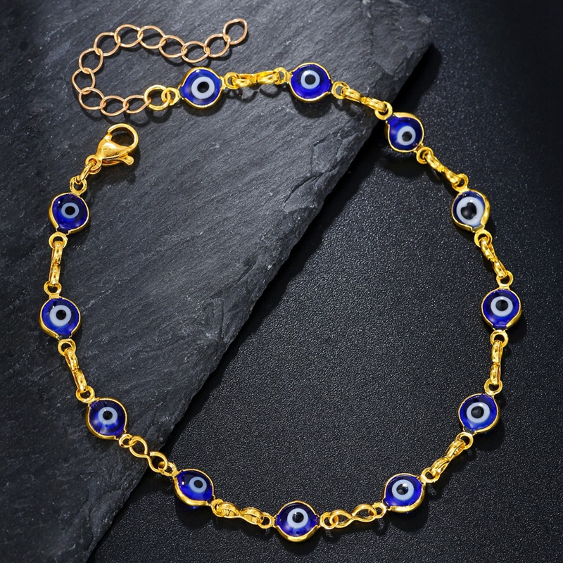 الجملة النسخة الكورية الإناث الموضة خلخال 18K مطلية بالذهب القلب الكرز الأزرق العين الديكور القدم للهدايا