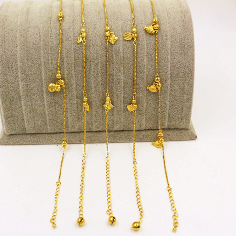 الجملة 18 كيلو مطلية بالذهب النحاس سلسلة القدم خلخال النسخة الكورية الإناث الأزياء نقل الخرز النحاس مجوهرات للمناسبات هدية
