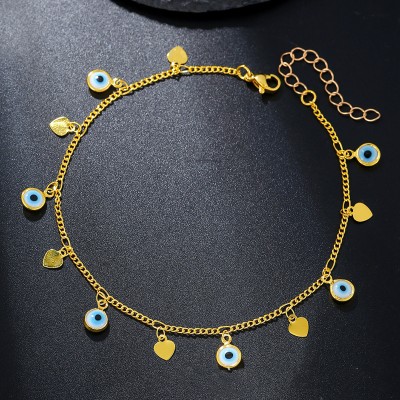 الجملة النسخة الكورية الإناث الموضة خلخال 18K مطلية بالذهب القلب الكرز الأزرق العين الديكور القدم للهدايا