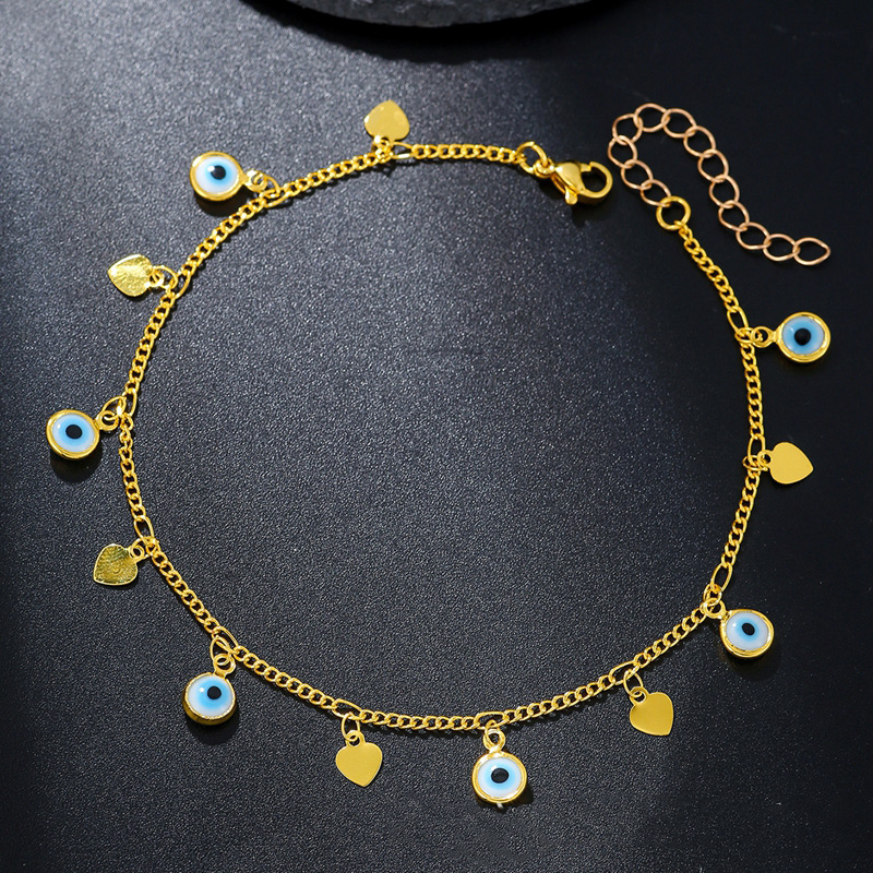 الجملة النسخة الكورية الإناث الموضة خلخال 18K مطلية بالذهب القلب الكرز الأزرق العين الديكور القدم للهدايا