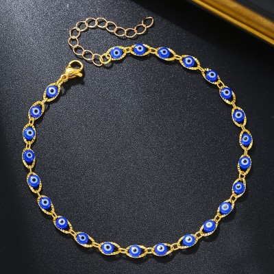 الجملة النسخة الكورية الإناث الموضة خلخال 18K مطلية بالذهب القلب الكرز الأزرق العين الديكور القدم للهدايا