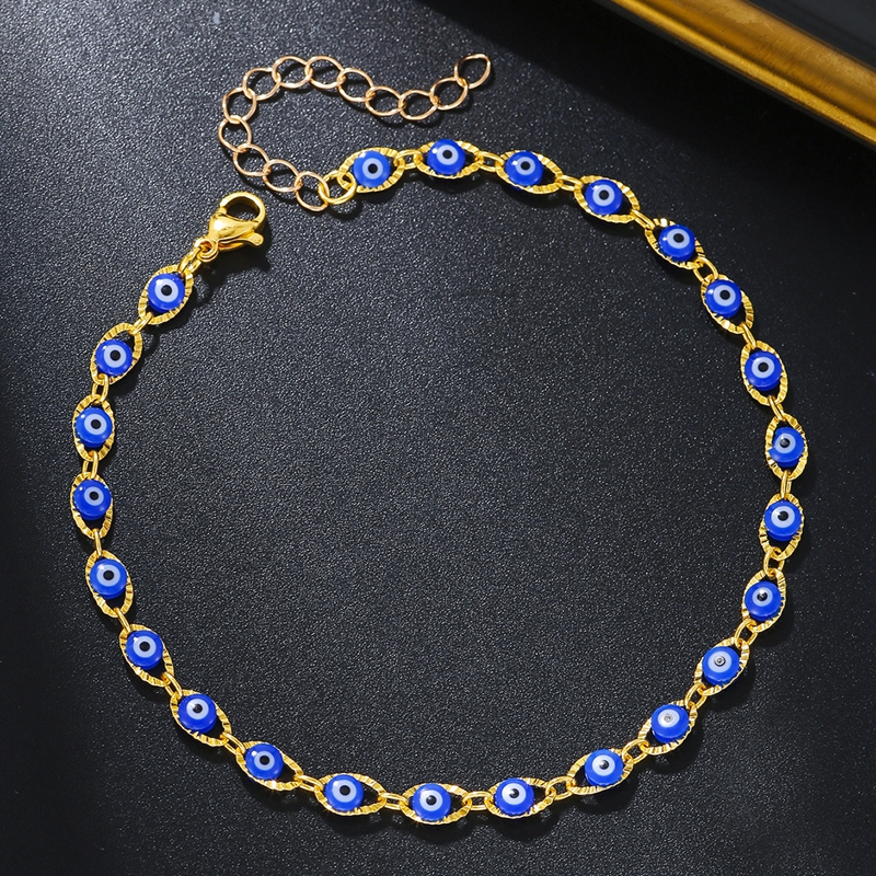 الجملة النسخة الكورية الإناث الموضة خلخال 18K مطلية بالذهب القلب الكرز الأزرق العين الديكور القدم للهدايا