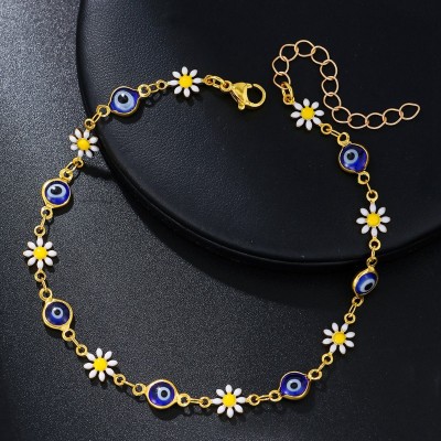 الجملة النسخة الكورية الإناث الموضة خلخال 18K مطلية بالذهب القلب الكرز الأزرق العين الديكور القدم للهدايا