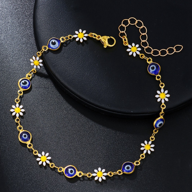 الجملة النسخة الكورية الإناث الموضة خلخال 18K مطلية بالذهب القلب الكرز الأزرق العين الديكور القدم للهدايا