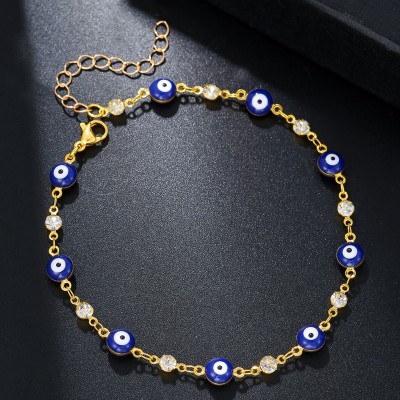 الجملة النسخة الكورية الإناث الموضة خلخال 18K مطلية بالذهب القلب الكرز الأزرق العين الديكور القدم للهدايا