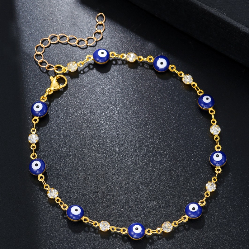 الجملة النسخة الكورية الإناث الموضة خلخال 18K مطلية بالذهب القلب الكرز الأزرق العين الديكور القدم للهدايا