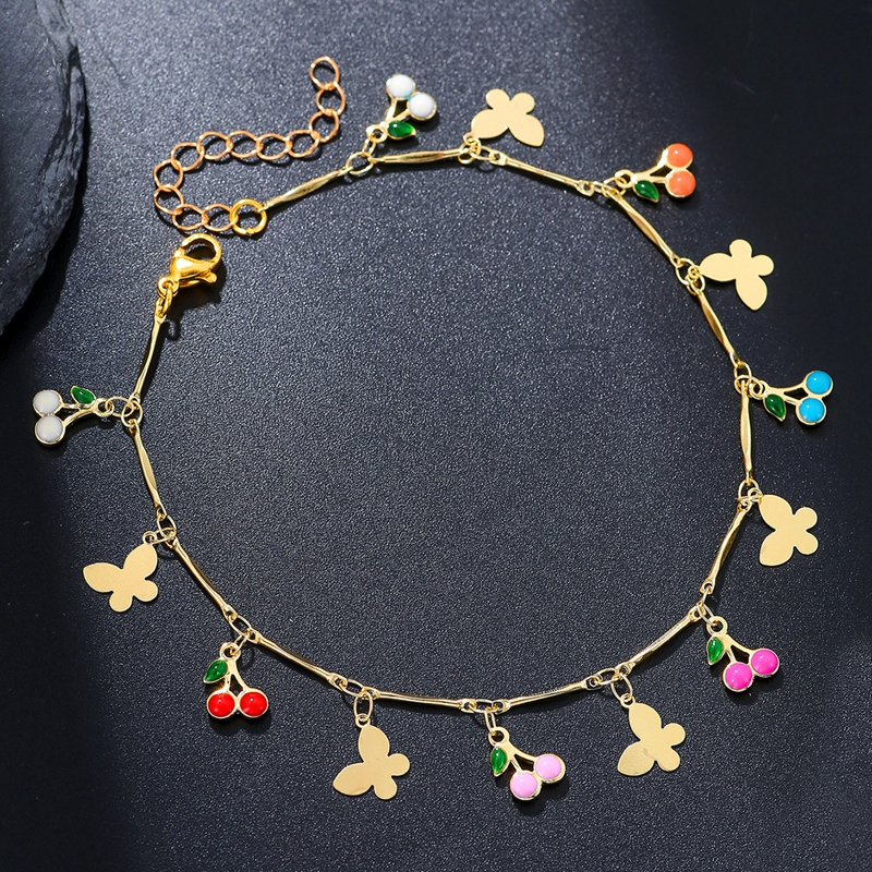 الجملة النسخة الكورية الإناث الموضة خلخال 18K مطلية بالذهب القلب الكرز الأزرق العين الديكور القدم للهدايا